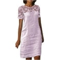 thumbnail image 2 of Ayolanni Dresses for Women 2025 Knee-Length Pink Cotton Linen Short Sleeve Solid Dresses Dresses for Girls M, 2 of 6