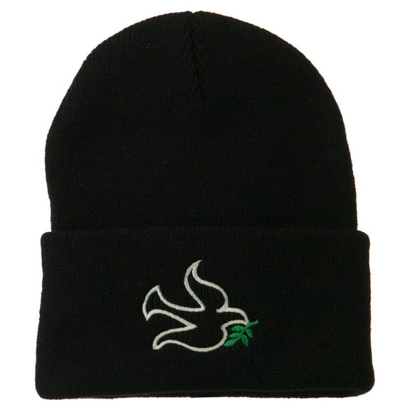 Dove Symbol Embroidered Long Beanie - Black OSFM