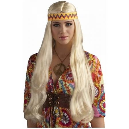 Long Hippie Wig with Headband (Blonde)