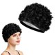 thumbnail image 1 of Gorro de baño floral Uxcell, gorro de baño de pétalos retro de poliéster, tejido elástico para mujeres con cabello largo y corto, ocio en la piscina/playa/deportes acuáticos/baño/natación, negro, 1 of 7