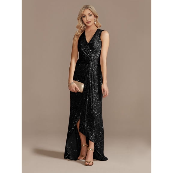 Wedding Dress for Women Spangled Twisted Irregular Evening Dress V-Neck Sleeveless Shining Bridesmaid Spandex Dress Party Dress