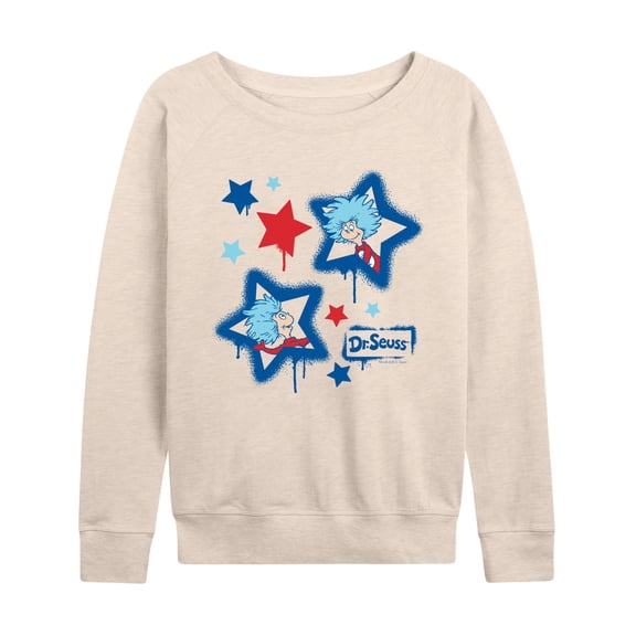 Dr. Seuss - Americana Things Streetwear Lightweight French Terry Wide Neck Long Sleeve Graphic Shirt
