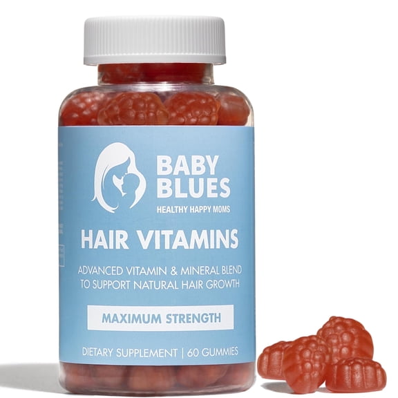 Baby Blues Postpartum Hair Loss Vitamins for Women - Hair Growth Gummies with Biotin 6000mcg, Collagen, Zinc & Folate, Hair Skin and Nails Supplement, Passion Fruit Flavor, 60 Count