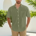 thumbnail image 2 of Wyobums Mens Linen Blend Shirt Short Sleeve Button Down Shirts with Pocket Casual Untucked Dress Shirts Beach Vacation Tops M-5XL Olive Green, 2 of 6