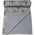 thumbnail image 2 of Indian Traditional Pure Cotton Jungle Print Kantha Quilt, Bed Cover Throw Animal Printed Kantha Quilts Multi Color, 2 of 4