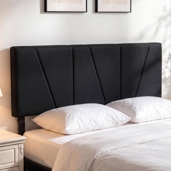 Full/Queen Size Adjustable Headboard Only, 61.6-Inch Linen Upholstered Headboard with Striped Texture, High-Density Padding, Engineered Wood Frame and Metal Legs