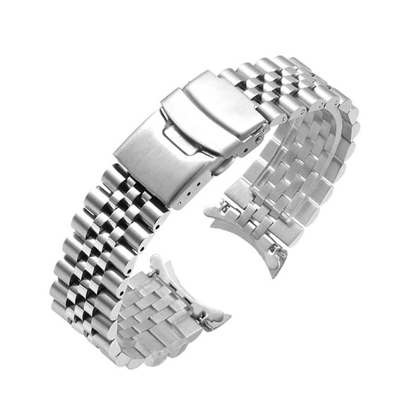 Stainless Steel Curved End Tapered 18mm Metal Watch Band Flexible Watch Strap Replacement Bracelet Offers Double Flip Lock Buckle Silver Black