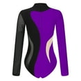 thumbnail image 5 of Aiihoo Women's Rhinestone Ice Figure Skating Dance Dress Mesh Patchwork Ballet Gymnastics Leotard Black&Purple S, 5 of 7