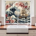 thumbnail image 3 of Ambesonne Nautical Kitchen Curtains, Floral Japanese Wave Moon, 55"x45", Blue Pink Eggshell, 3 of 3