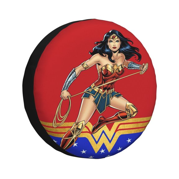 Won-der Women Spare Tire Cover for RV SUV Truck Travel Cartoon Trailer Tires Protectors Weatherproof for Camper Trailer 14 inch
