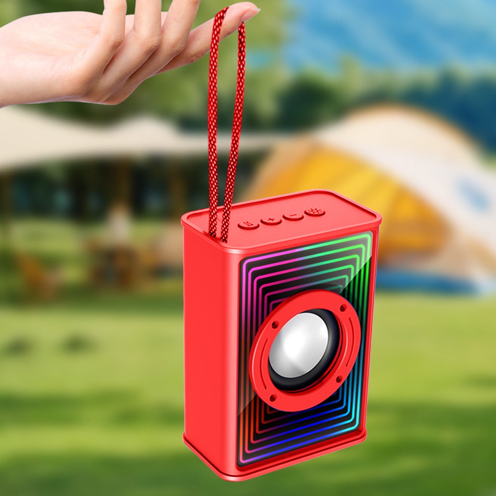 Nkmbld Home Audio Subwoofers Bluetooth Speaker Colorful Ambient Light Outdoor Car Desktop Subwoofer Mini Speaker, Father's Day Gifts, Red