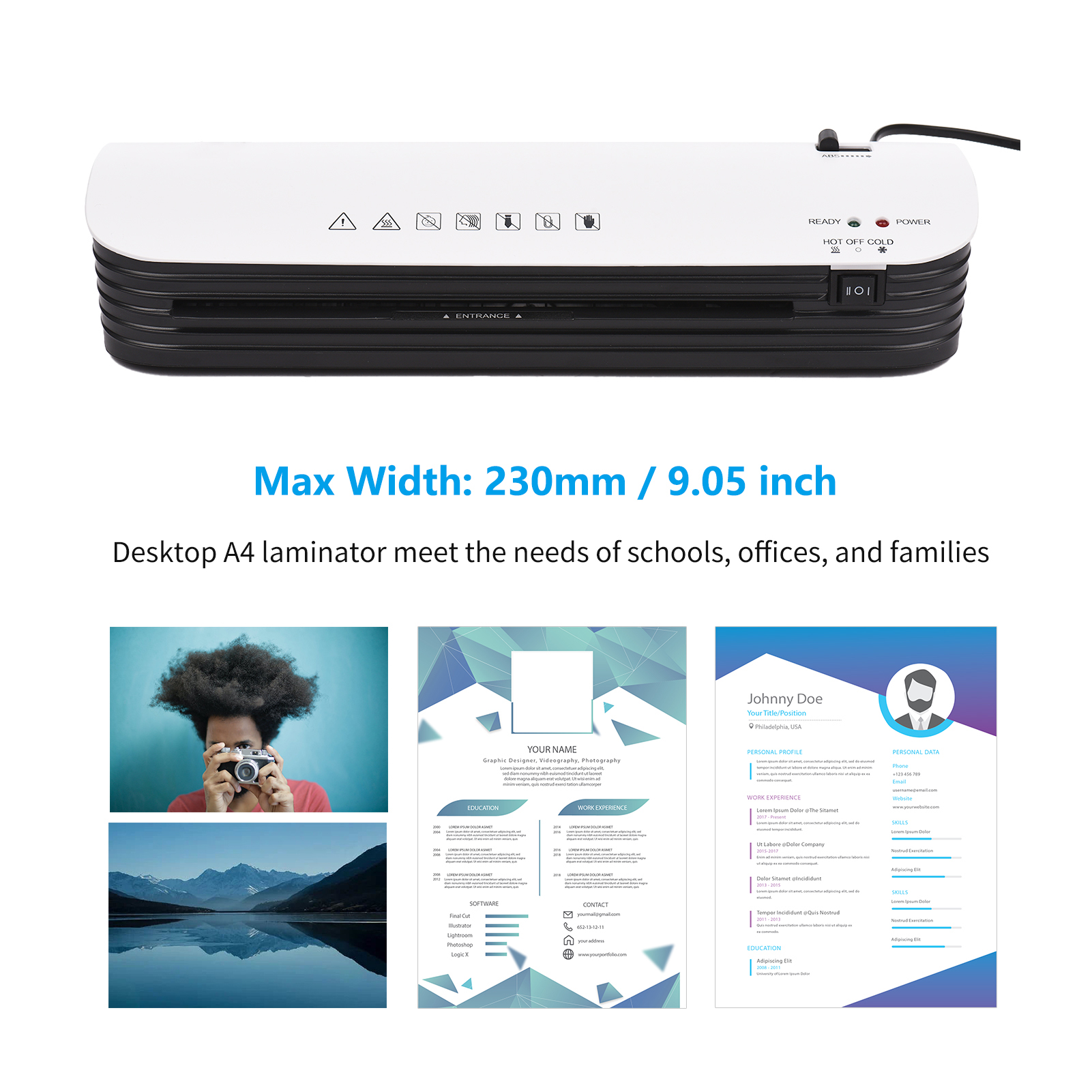 BIMZUC A4 Desktop Thermal Laminator Machine with Built-in Paper Cutter and Corner Rounder, Fast 3-Minute Warm-up Portable Photo Document Laminating Machine for Home Office School, 15 Pouches Included