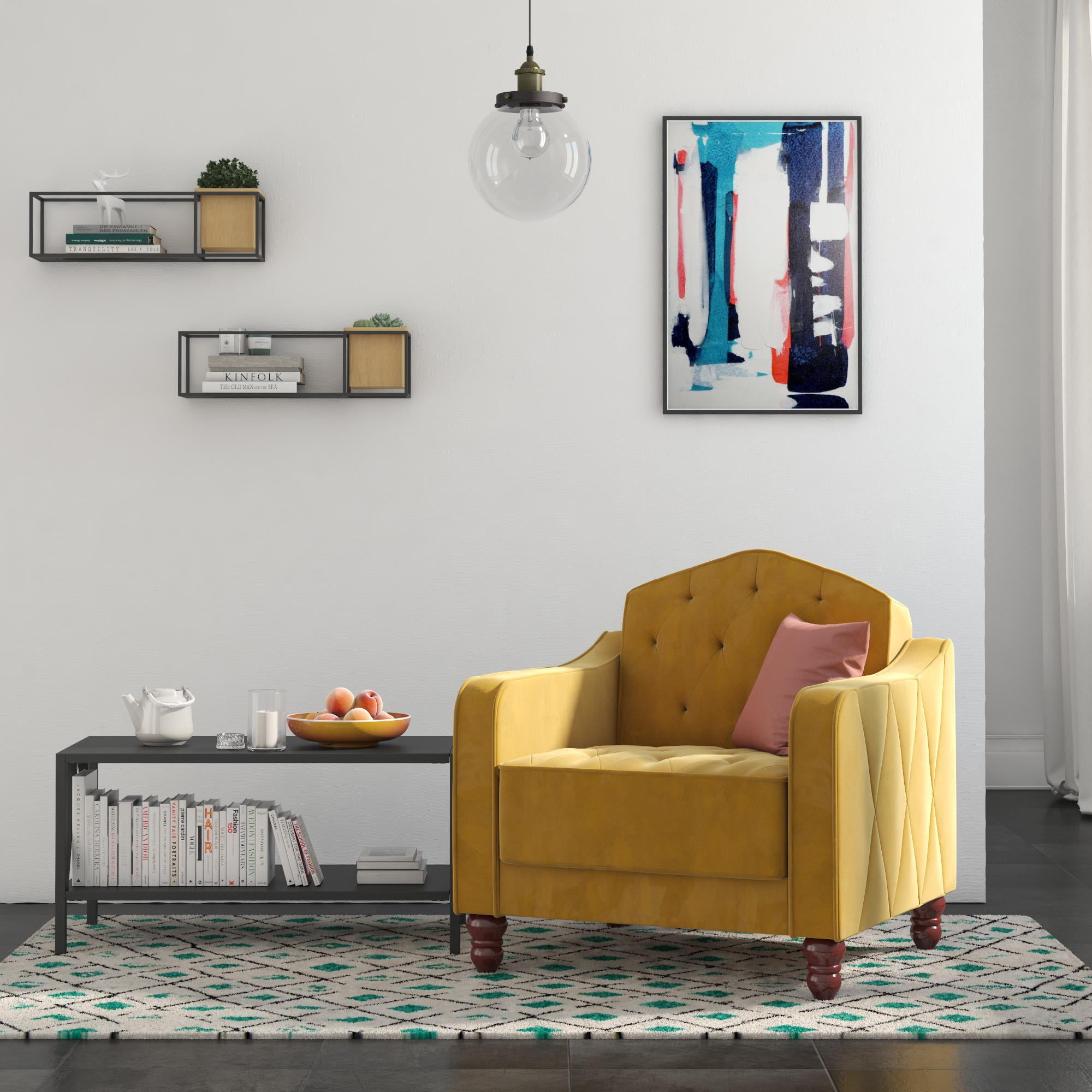 Novogratz Vintage Tufted Armchair, Living Room Furniture, Mustard