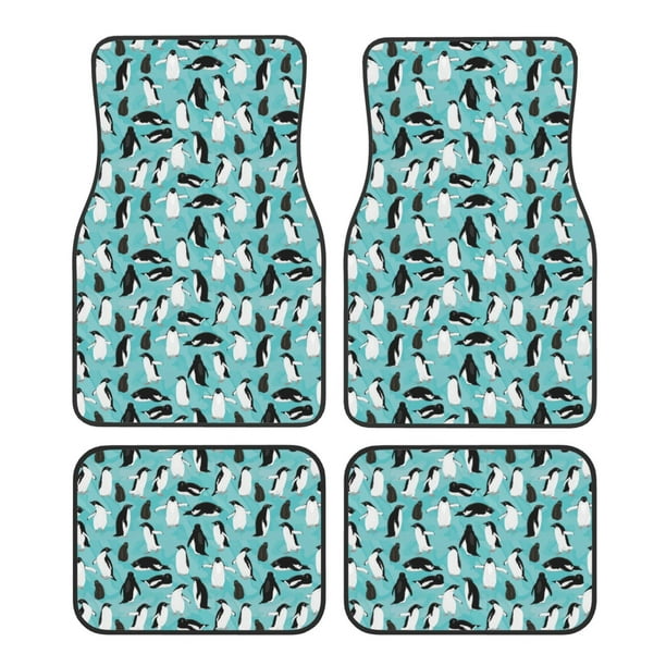 Fotbe Penguins Juego de 4 Tapetes para Auto con Estampado – Alfombrillas de Goma Reforzada, Diseño Antideslizante, Protección para Todo el Año – Vehículos, Autos, Camionetas y SUVs