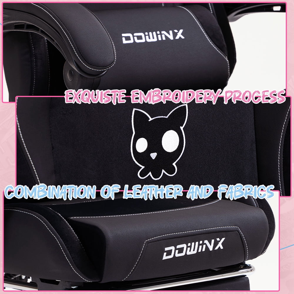 KARXAS Adult Cat Leather PC Gaming Chair with Massage Lumbar and Footrest,  Black
