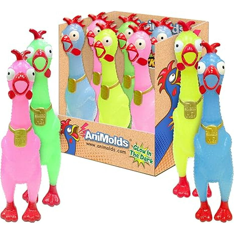 Animolds Screaming Rubber Chicken Novelty Toys, Tie Dye, Set of 6