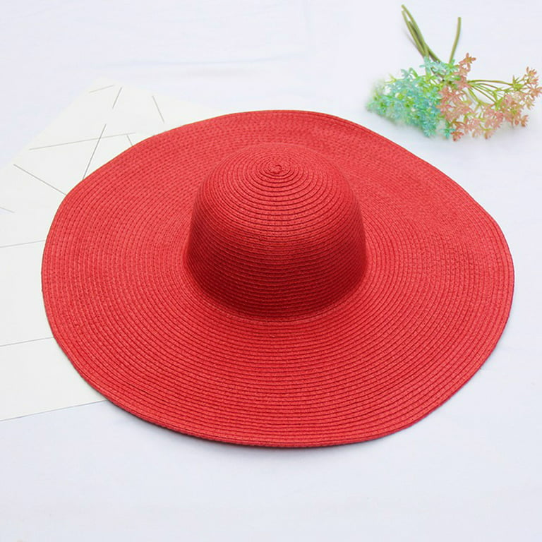 ZHIZAIHU Womens Sun Straw Hat Wide Brim Summer Hat Solid Color Summer Beach  Hat Sun Hats for Women Packable Red