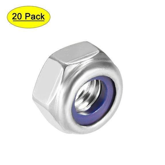 M6 x 1mm Nylon Insert Hex Lock Nuts, 316 Stainless Steel, 20 Pcs