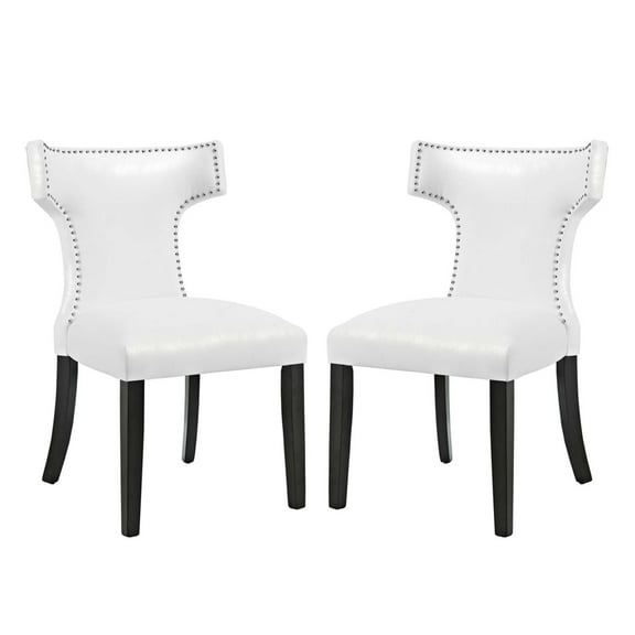 Modway Curve Dining Chair Vinyl Set of 2 in White