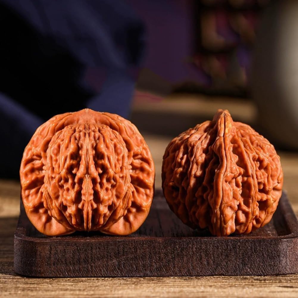 Wenwan Walnuts Hand Exercise Balls, Chinese Natural Walnut Fidget for Stress Relief & Focus, 2PCS Hand Massage Therapy Gifts with Box (Lion Head A, 41-42mm)