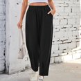 thumbnail image 3 of REALiKUN Drawstring Wide Leg Pants for Women Elastic Waist Loose Versatile Comfy Lounge Trousers with Pockets, 3 of 8