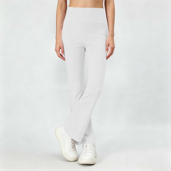 Hurxie Bootcut Leggings for Girls High Waist Soft Stretch Women Yoga Pants Teen Dance Running White,7-8Years