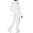 thumbnail image 3 of 2 Piece Fall Outfits Womens Sweatsuits Loose Lounge Casual Long Sleeve Top and Wide Leg Pant Sets with Pockets (2XL, White), 3 of 7
