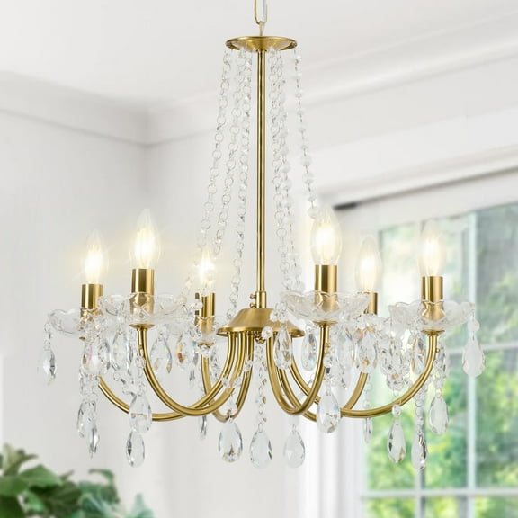 Crystal Chandelier,K9 Crystal Pendant Lighting for Living Room Golden 6 Ceiling Fixture for Wedding,Kitchen,Dining,Foyer,H 18.5" x W 21.3" ﻿