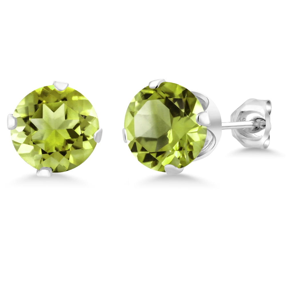 Gem Stone King 925 Sterling Silver Green Peridot Stud Earrings for Women Men (2.00 Cttw, Gemstone Birthstone, Round 6MM)