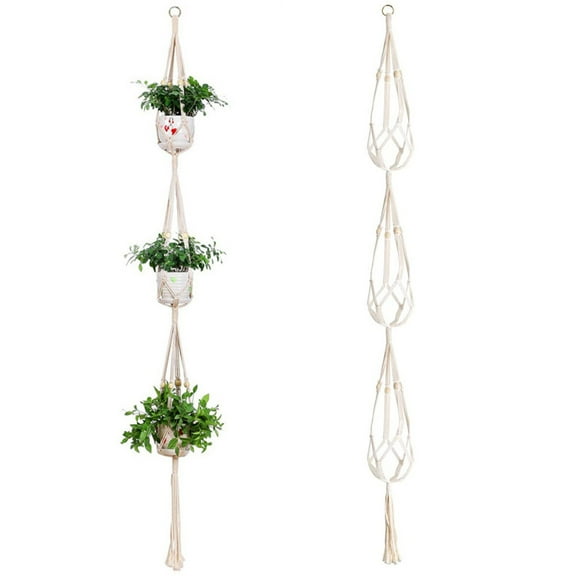 D-GROEE 3 Tier Plant Hanger Macrame and Woven Cotton Hanging Rope, for Indoor Outdoor Home Decoration