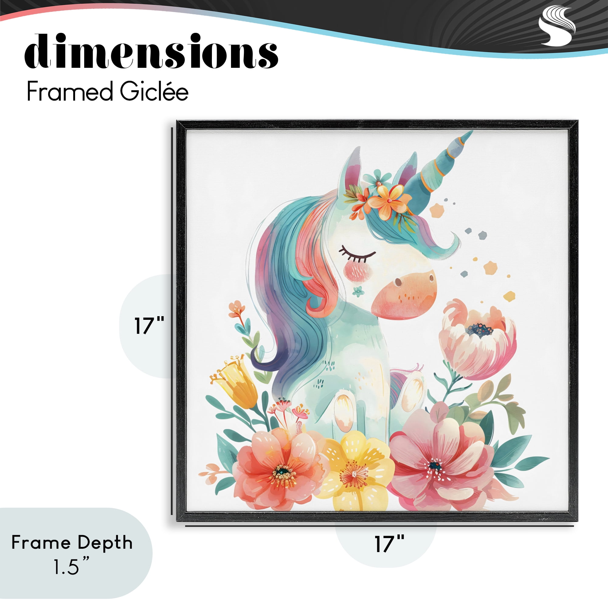 Stupell Industries Whimsical Unicorn with Blossoms Black Framed Giclee Art, design by Creative Studio