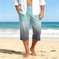 thumbnail image 3 of Mens Swim Trunks Men's Gradient Print Casual Drawstring Cropped Capri Pants Summer Swim Trunks Beach Shorts with Elastic Waist Resort Style for Vacation Spring Travel Cyan M, 3 of 9