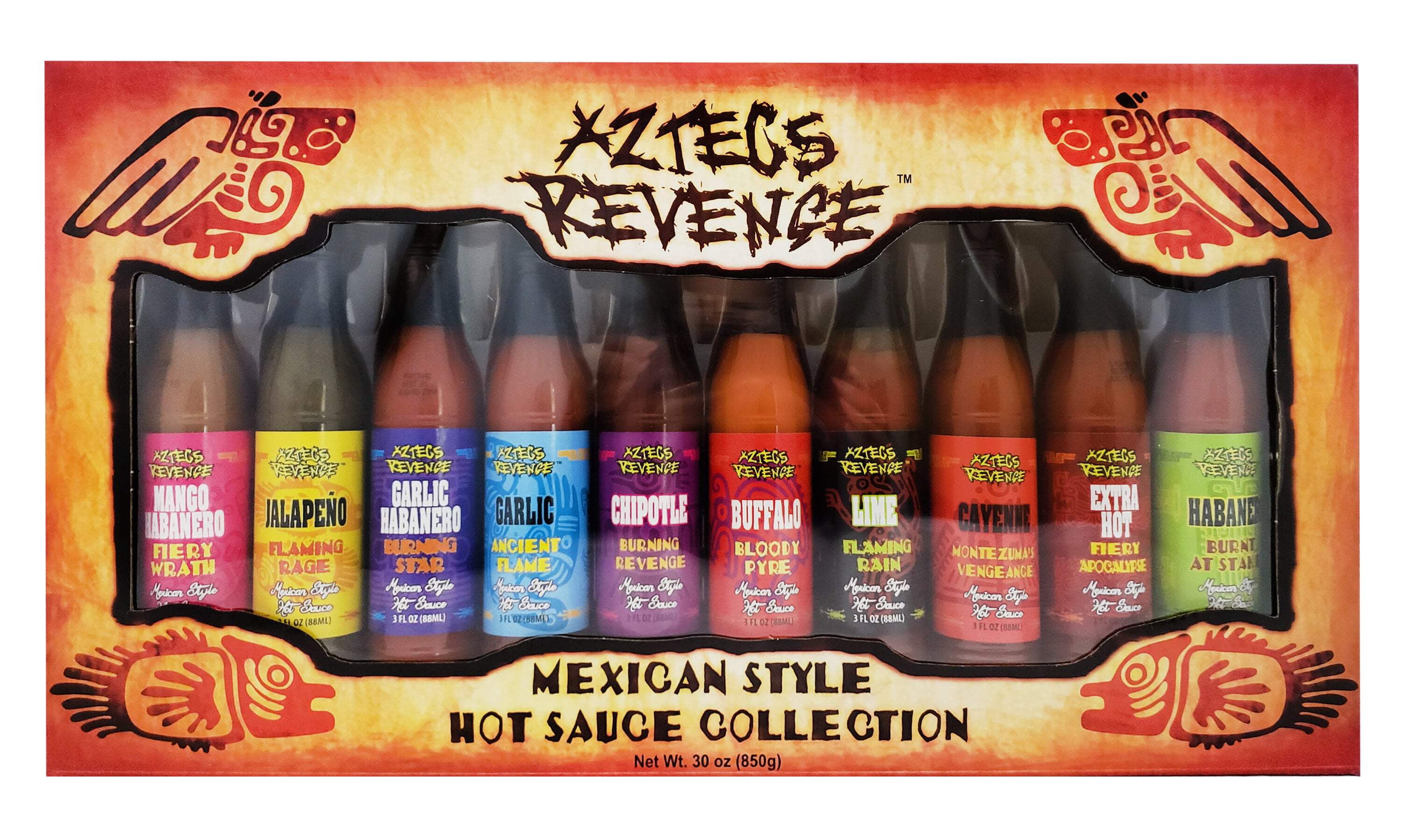 Aztecs Revenge 10 Bottle Mexican Style Hot Sauce Collection Gift Set
