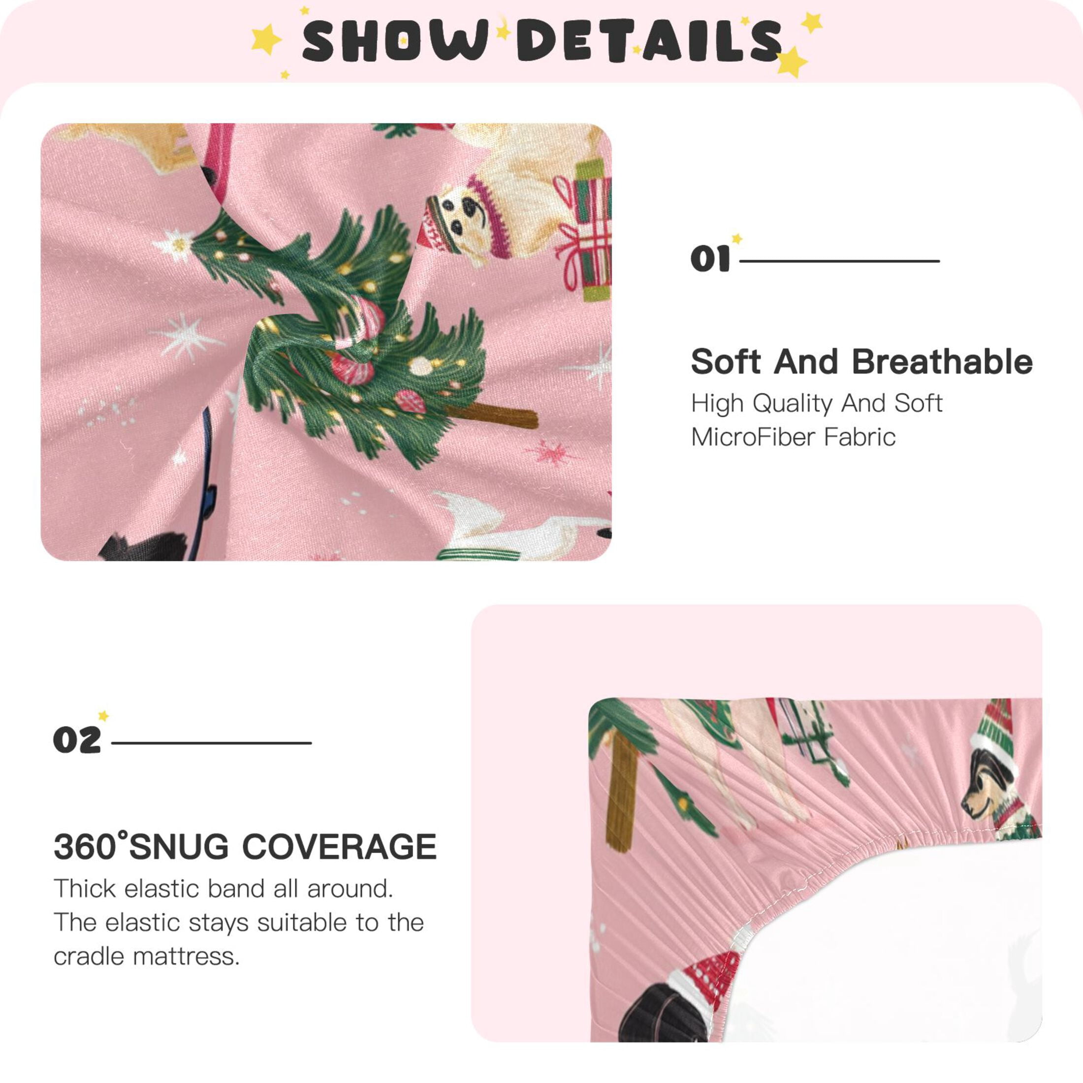 WOBOGO A Pink Background with Dogs in Christmas Costumes Baby Crib Sheets Super Soft Microfiber Playard Sheet Fitted Design for Maximum Comfort and Safety52×28×9in