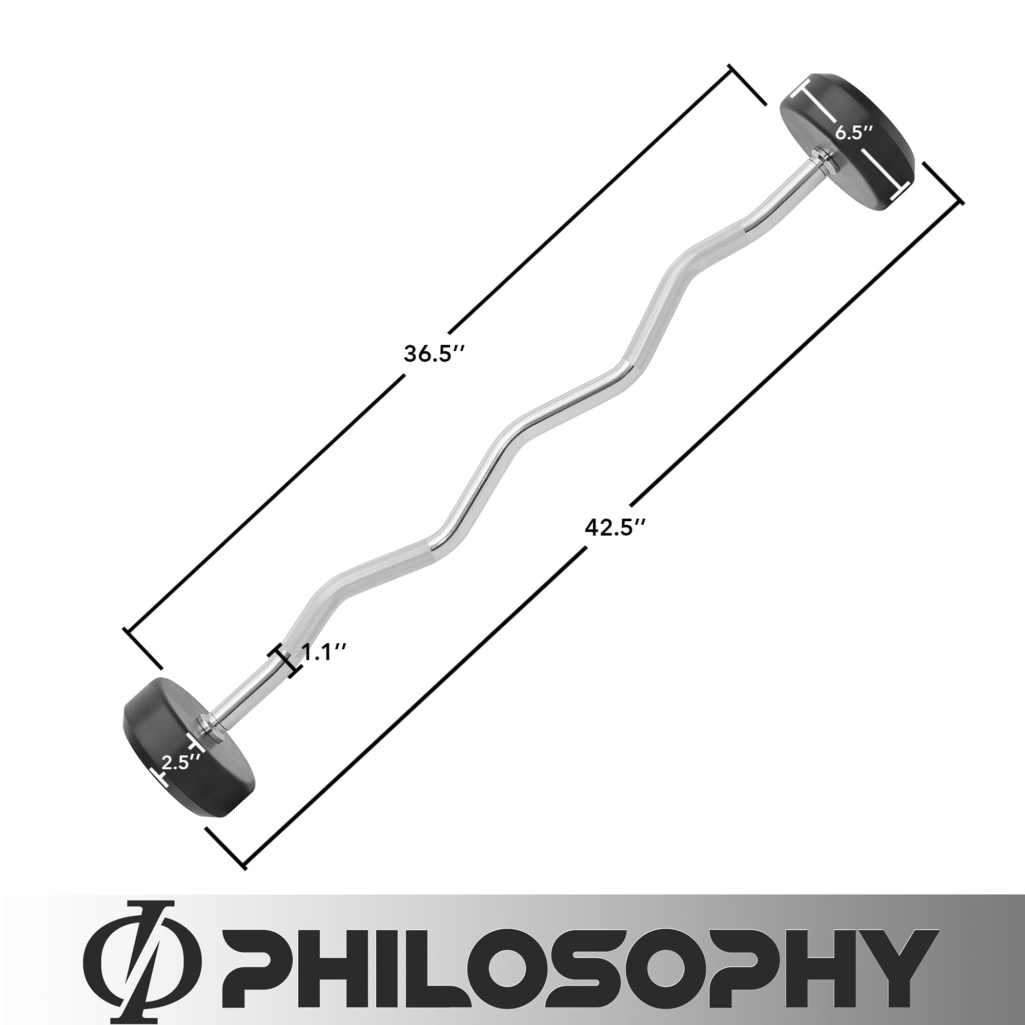 Philosophy Gym Rubber Fixed Barbell, 40 LB Pre-Loaded Weight EZ Curl Bar for Strength Training & Weightlifting