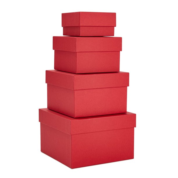 4 Pack Red Nesting Gift Boxes with Lids, Square Decorative Paper Box