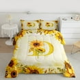 thumbnail image 2 of jejeloiu Personalized Letter D Queen Comforter Set,Gold Monogrammed Theme Bedding Sets,Sunflower Floral Flower Bedding Comforter Set For Girl Teens,Ultra Soft Bedroom Decor Reversible,3-Piece, 2 of 8