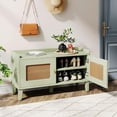 thumbnail image 4 of Tribesigns 2-Tier Shoe Storage Bench 39-Inch Long Shoe Rack Bench with Doors and Seat for Living Room, Rattan Shoe Organizer Cabinet with Shelf for Hallway, Light Green, 4 of 5