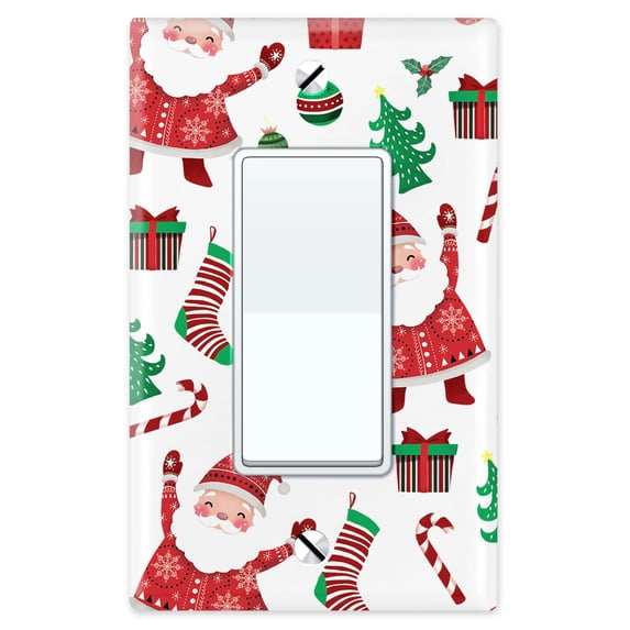 WIRESTER 1-Gang Decorator Light Switch Plate/Wall Plate Cover, Christmas Design Pattern Happy Santa Christmas Pattern