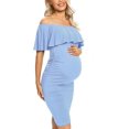 thumbnail image 4 of Ruffle Off Shoulder Fitted Maternity Dress, Ruched Side Bodycon Formal Pregnancy Dress for Baby Shower/Photography, 4 of 5