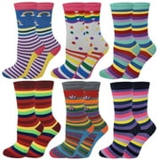 Women 6 Pairs Rainbow Stripes Style Novelty Crew Socks