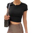 thumbnail image 2 of SUNSIOM Women's Rib Knit T-Shirts, Short Sleeve Lace-Up Backless Crop Tops, 2 of 8