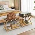 thumbnail image 5 of BAMBOOHOMIE Bamboo Luggage Rack, Folding Suitcase Stand with Storage Shelf for Guest Room, Wide Luggage Stand Foldable for Bedroom Hotel, Natural, 5 of 9