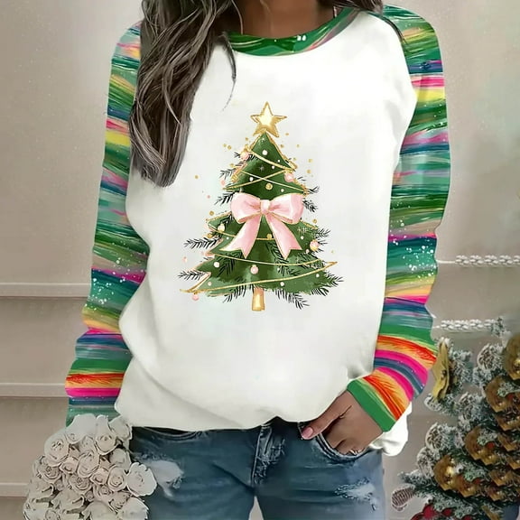 ‌FDGIU Women's Christmas Sweatshirt 2025 – Fleece Lined Pullover, Merry & Bright Holiday Top