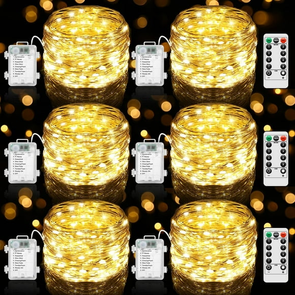 Timer con batería LED String Lights Lakumu, paquete de 6 unidades, 10 m, 100 LED