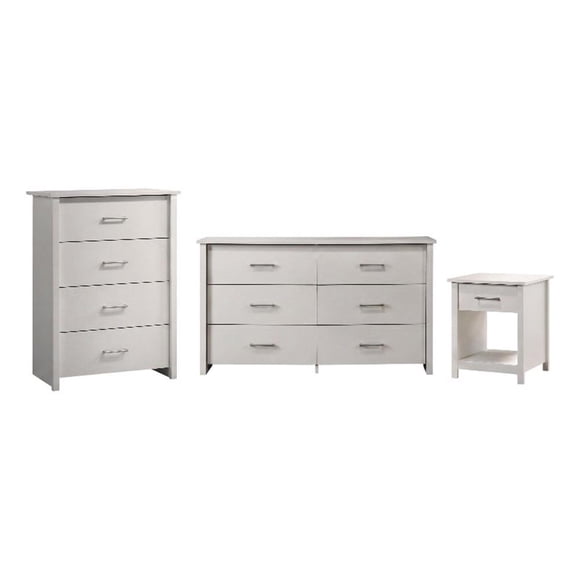 Pemberly Row 3Pc White Engineered Wood Dresser Chest and Nightstand Bedroom Set