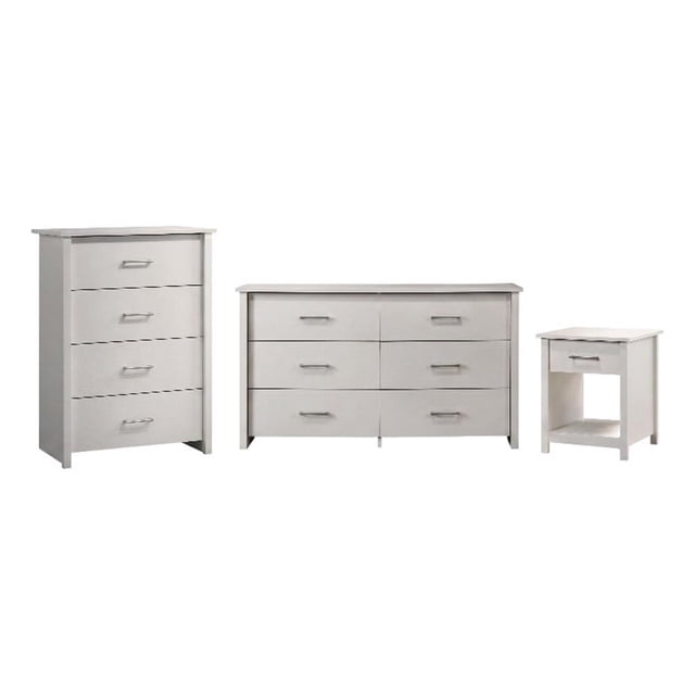 Pemberly Row 3Pc White Engineered Wood Dresser Chest and Nightstand Bedroom Set