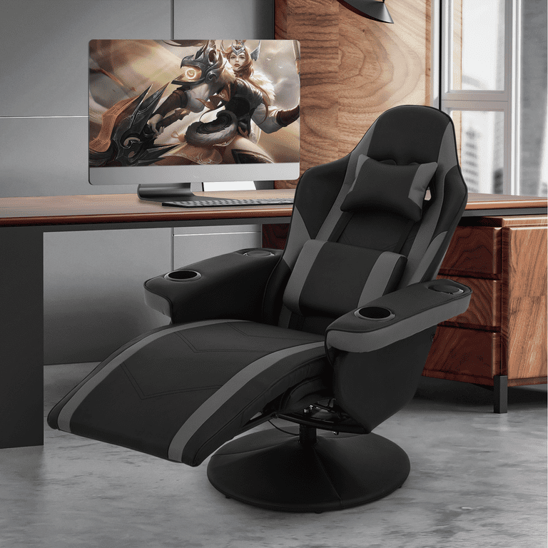 GYMAX Gaming Chair, Ergonomic Gaming Chair with Massage Lumbar Support,  Built-in Speaker & Detachable Head Pillow, Swivel Reclining Video Computer