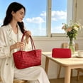 thumbnail image 2 of WEXOPE Hollow Woven Women Shoulder Tote Bag, Durable Handmade Handbag with Inner Pouch, Spacious Underarm Purse Suitable for Daily Commute, Beach and Travel,Red, 2 of 6