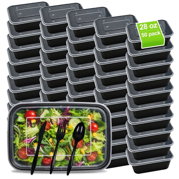 Hima Shilajatun Meal Prep Containers with Lids, 28 oz, 50 Pack, Plastic To Go Food Boxes with Cutlery Sets